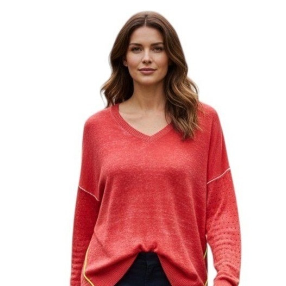 Lisa Todd Perforated Sleeve Women's size 1X Quiet Luxury Preppy Casual Sweater